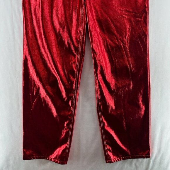 AFRM Pants Womens Sz 30 Bailyn Metallic Jeans High Waist Straight Leg Red - Picture 6 of 13